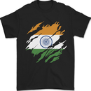 Torn India Flag Indian Day Football Mens T-Shirt 100% Cotton Black