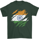 Torn India Flag Indian Day Football Mens T-Shirt 100% Cotton Forest Green