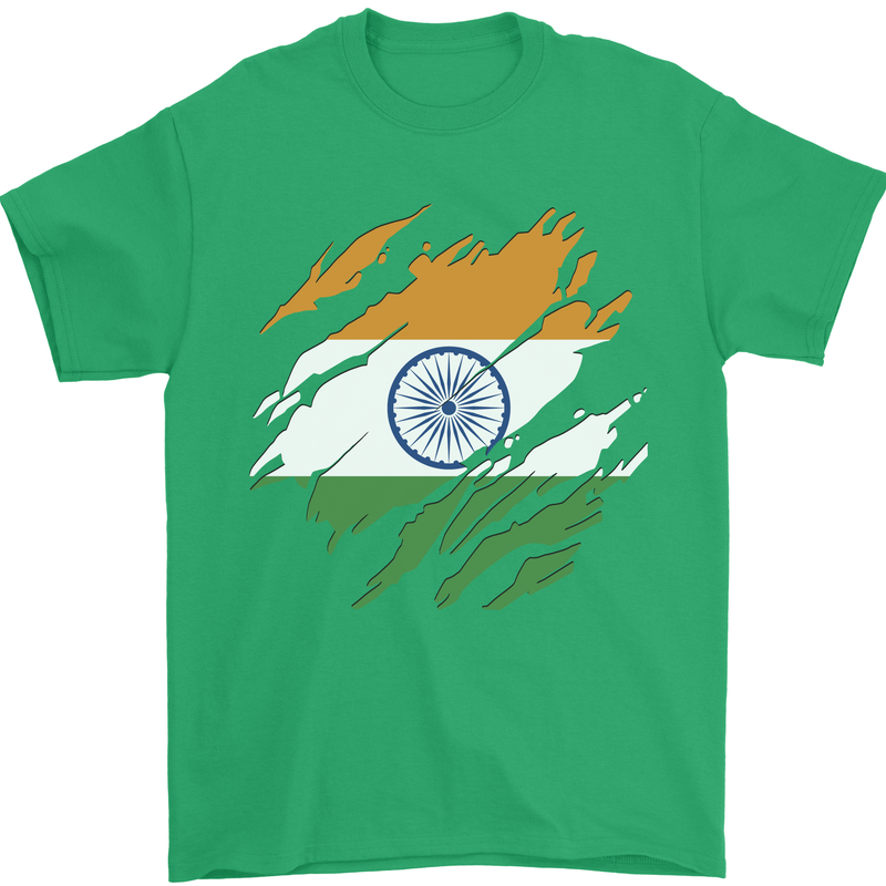 Torn India Flag Indian Day Football Mens T-Shirt 100% Cotton Irish Green