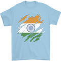 Torn India Flag Indian Day Football Mens T-Shirt 100% Cotton Light Blue