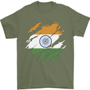 Torn India Flag Indian Day Football Mens T-Shirt 100% Cotton Military Green