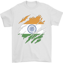 Torn India Flag Indian Day Football Mens T-Shirt 100% Cotton White