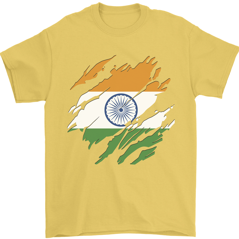 Torn India Flag Indian Day Football Mens T-Shirt 100% Cotton Yellow