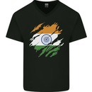 Torn India Flag Indian Day Football Mens V-Neck Cotton T-Shirt Black
