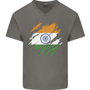 Torn India Flag Indian Day Football Mens V-Neck Cotton T-Shirt Charcoal