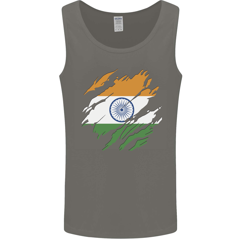 Torn India Flag Indian Day Football Mens Vest Tank Top Charcoal
