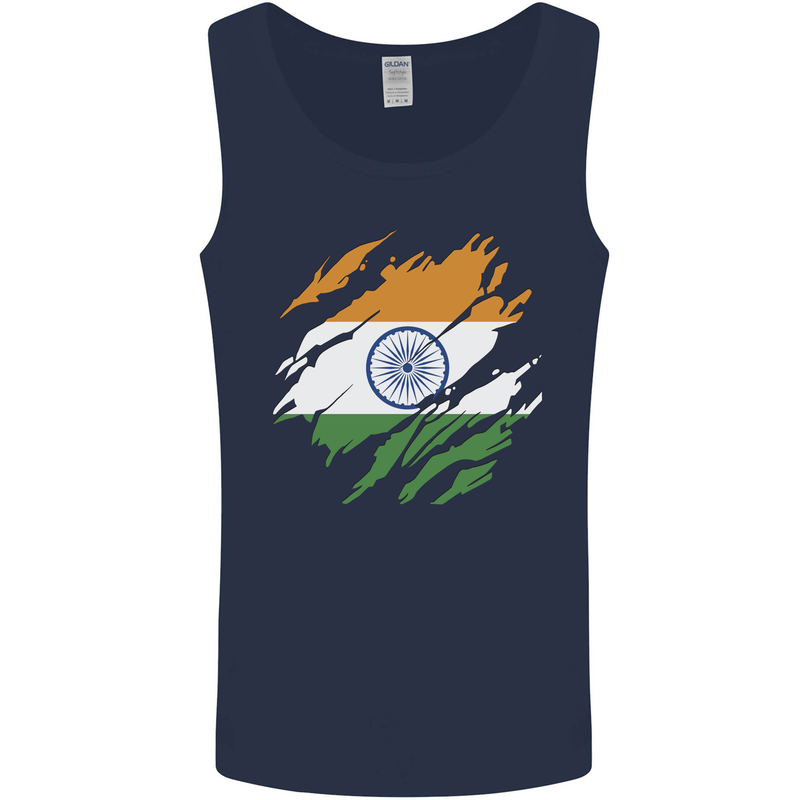 Torn India Flag Indian Day Football Mens Vest Tank Top Navy Blue