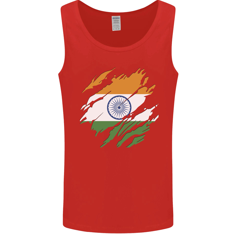 Torn India Flag Indian Day Football Mens Vest Tank Top Red