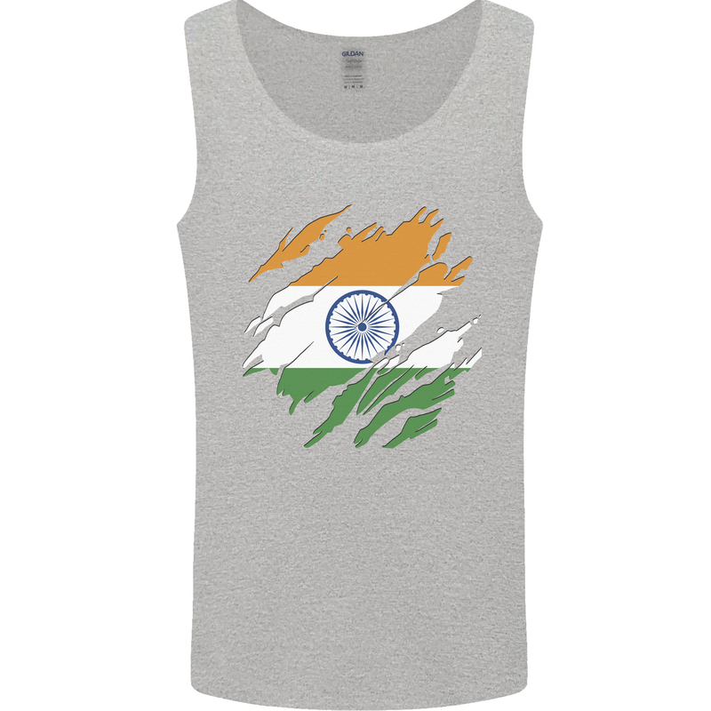 Torn India Flag Indian Day Football Mens Vest Tank Top Sports Grey