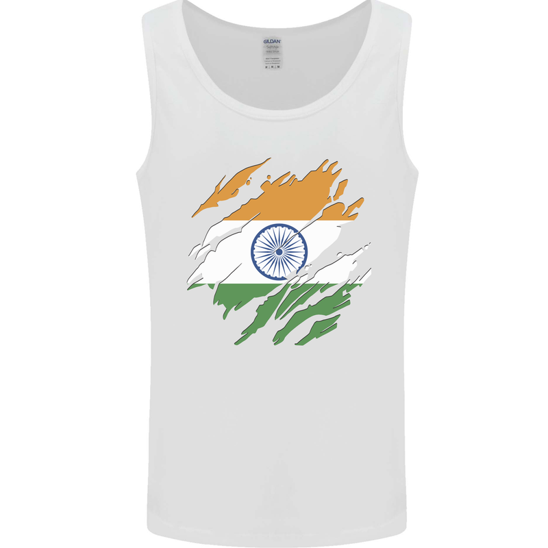Torn India Flag Indian Day Football Mens Vest Tank Top White