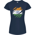 Torn India Flag Indian Day Football Womens Petite Cut T-Shirt Navy Blue