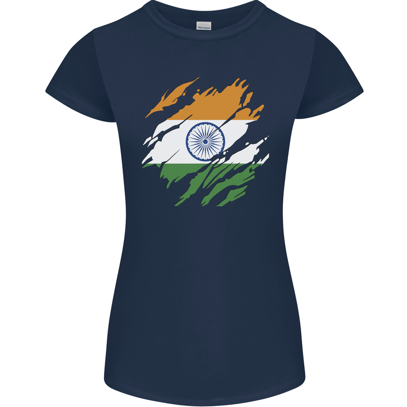 Torn India Flag Indian Day Football Womens Petite Cut T-Shirt Navy Blue
