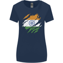 Torn India Flag Indian Day Football Womens Wider Cut T-Shirt Navy Blue