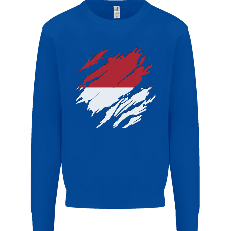 Torn Indonesia Flag Indonesian Day Football Kids Sweatshirt Jumper Royal Blue