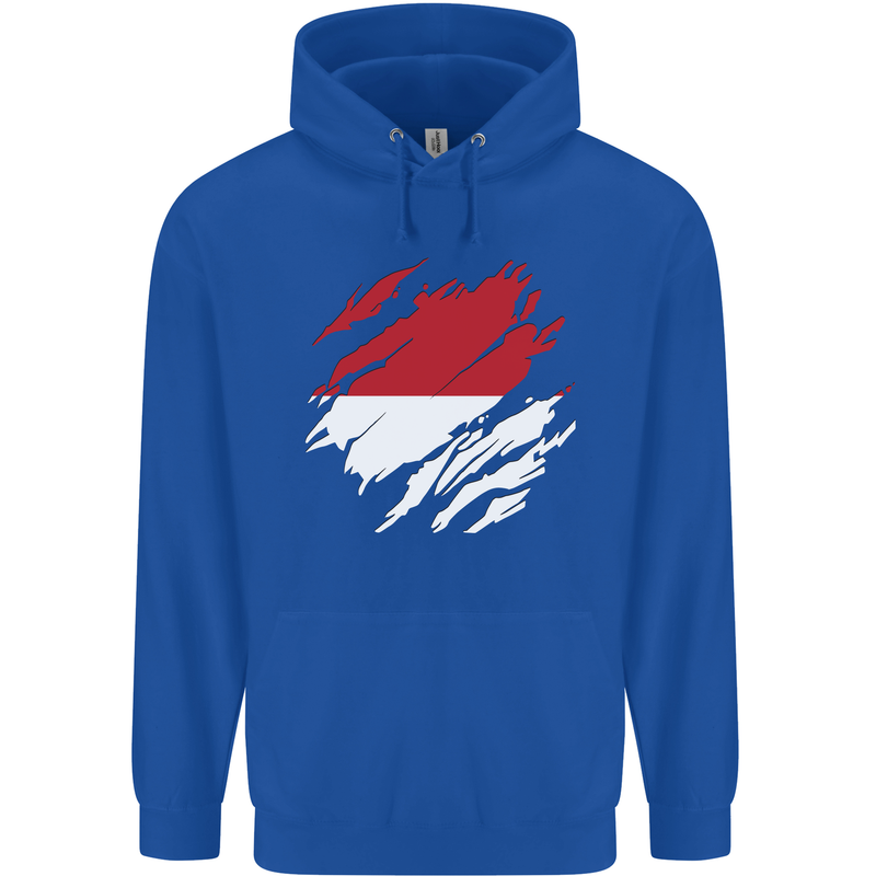 Torn Indonesia Flag Indonesian Day Football Mens 80% Cotton Hoodie Royal Blue