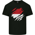 Torn Indonesia Flag Indonesian Day Football Mens Cotton T-Shirt Tee Top Black