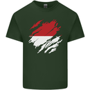 Torn Indonesia Flag Indonesian Day Football Mens Cotton T-Shirt Tee Top Forest Green