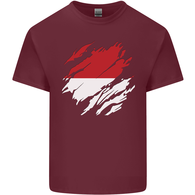 Torn Indonesia Flag Indonesian Day Football Mens Cotton T-Shirt Tee Top Maroon