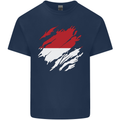 Torn Indonesia Flag Indonesian Day Football Mens Cotton T-Shirt Tee Top Navy Blue