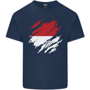 Torn Indonesia Flag Indonesian Day Football Mens Cotton T-Shirt Tee Top Navy Blue