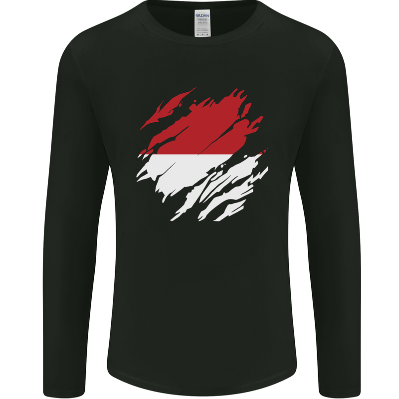 Torn Indonesia Flag Indonesian Day Football Mens Long Sleeve T-Shirt Black