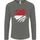 Torn Indonesia Flag Indonesian Day Football Mens Long Sleeve T-Shirt Charcoal