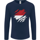 Torn Indonesia Flag Indonesian Day Football Mens Long Sleeve T-Shirt Navy Blue
