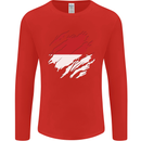 Torn Indonesia Flag Indonesian Day Football Mens Long Sleeve T-Shirt Red