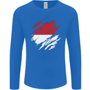 Torn Indonesia Flag Indonesian Day Football Mens Long Sleeve T-Shirt Royal Blue