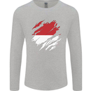 Torn Indonesia Flag Indonesian Day Football Mens Long Sleeve T-Shirt Sports Grey