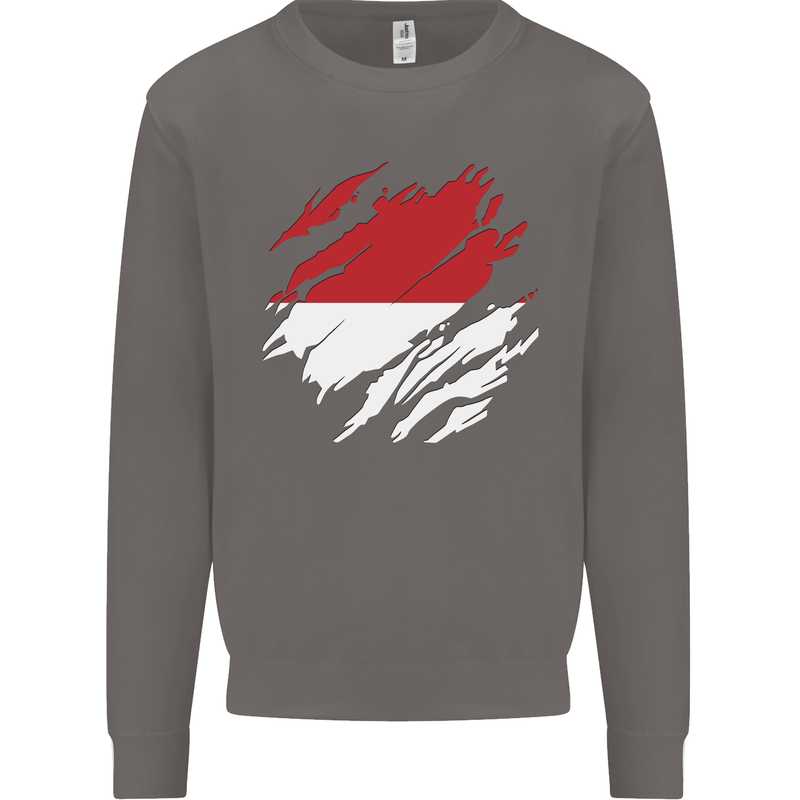 Torn Indonesia Flag Indonesian Day Football Mens Sweatshirt Jumper Charcoal