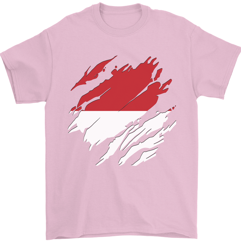 Torn Indonesia Flag Indonesian Day Football Mens T-Shirt 100% Cotton Light Pink
