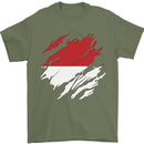 Torn Indonesia Flag Indonesian Day Football Mens T-Shirt 100% Cotton Military Green