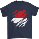 Torn Indonesia Flag Indonesian Day Football Mens T-Shirt 100% Cotton Navy Blue
