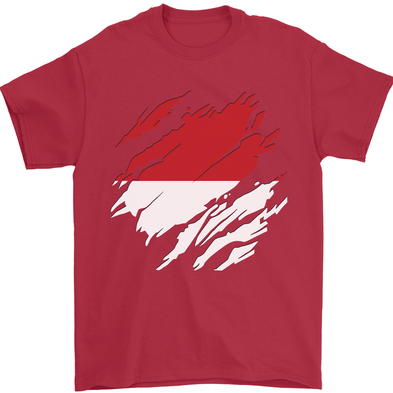 Torn Indonesia Flag Indonesian Day Football Mens T-Shirt 100% Cotton Red