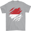 Torn Indonesia Flag Indonesian Day Football Mens T-Shirt 100% Cotton Sports Grey