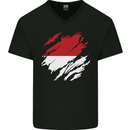 Torn Indonesia Flag Indonesian Day Football Mens V-Neck Cotton T-Shirt Black