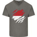 Torn Indonesia Flag Indonesian Day Football Mens V-Neck Cotton T-Shirt Charcoal