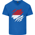 Torn Indonesia Flag Indonesian Day Football Mens V-Neck Cotton T-Shirt Royal Blue