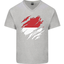 Torn Indonesia Flag Indonesian Day Football Mens V-Neck Cotton T-Shirt Sports Grey