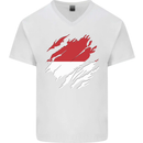 Torn Indonesia Flag Indonesian Day Football Mens V-Neck Cotton T-Shirt White