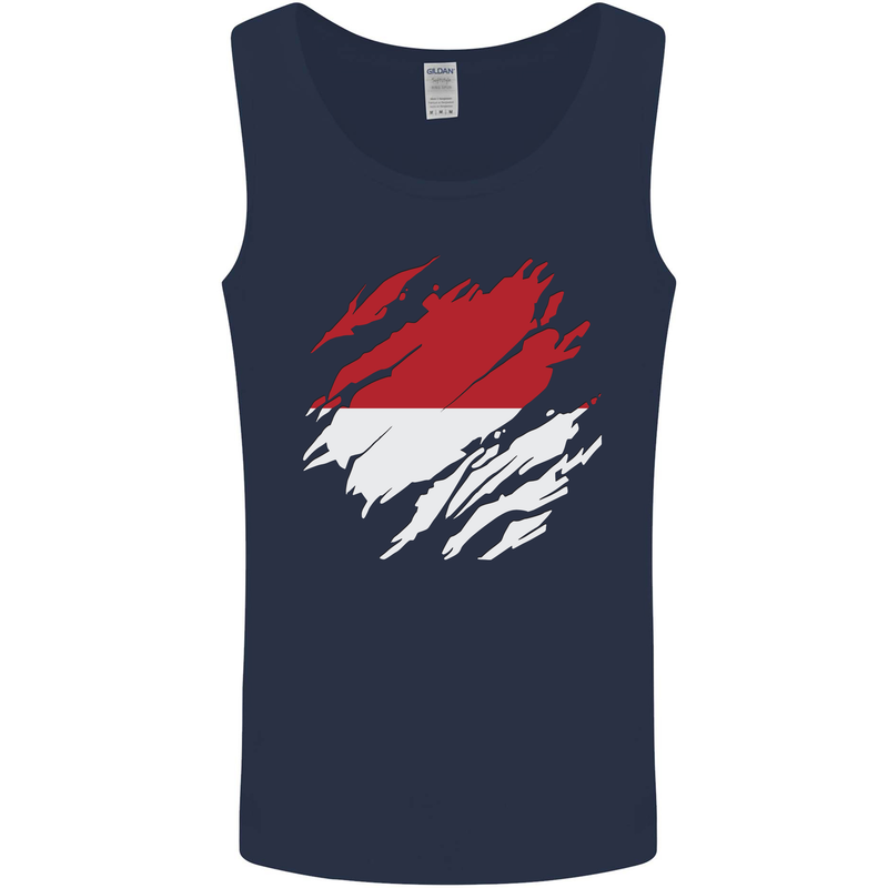 Torn Indonesia Flag Indonesian Day Football Mens Vest Tank Top Navy Blue