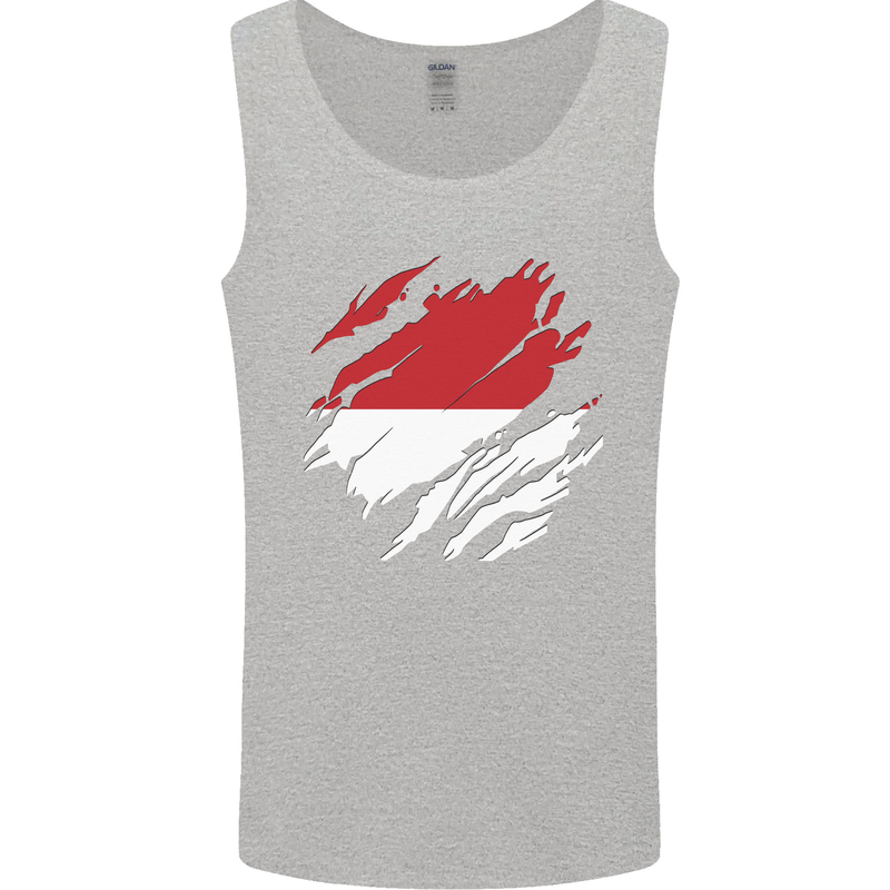 Torn Indonesia Flag Indonesian Day Football Mens Vest Tank Top Sports Grey