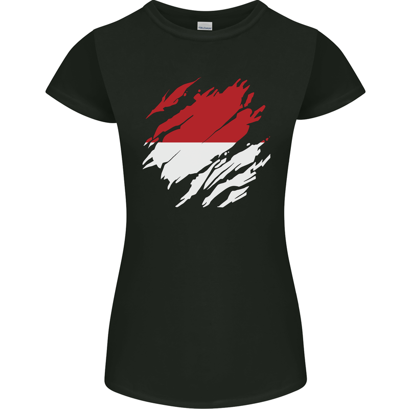 Torn Indonesia Flag Indonesian Day Football Womens Petite Cut T-Shirt Black