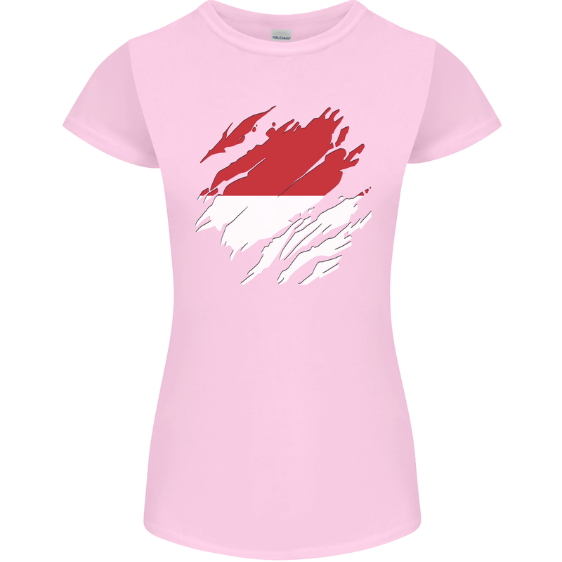 Torn Indonesia Flag Indonesian Day Football Womens Petite Cut T-Shirt Light Pink