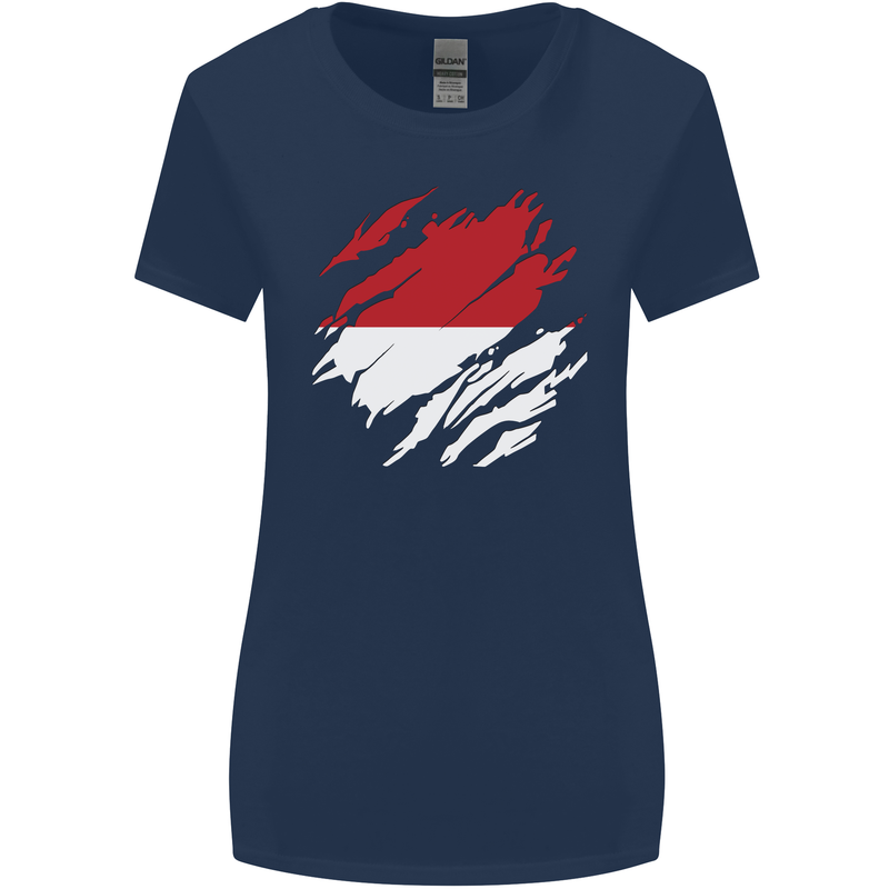 Torn Indonesia Flag Indonesian Day Football Womens Wider Cut T-Shirt Navy Blue