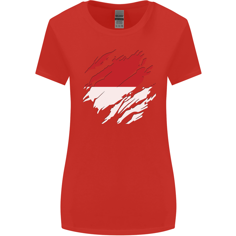 Torn Indonesia Flag Indonesian Day Football Womens Wider Cut T-Shirt Red