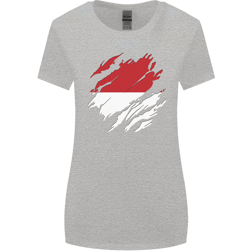 Torn Indonesia Flag Indonesian Day Football Womens Wider Cut T-Shirt Sports Grey