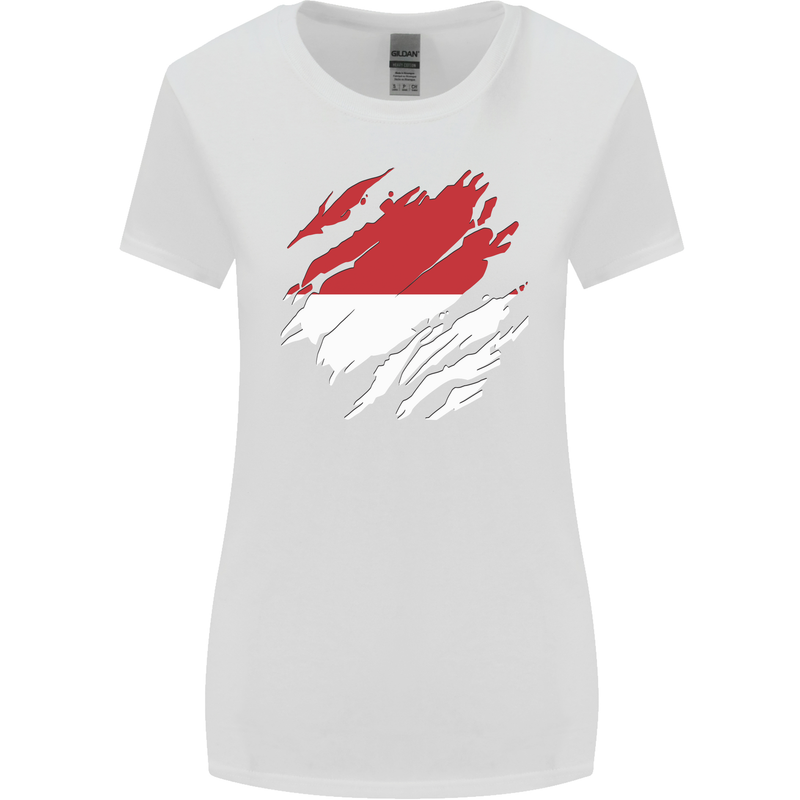 Torn Indonesia Flag Indonesian Day Football Womens Wider Cut T-Shirt White