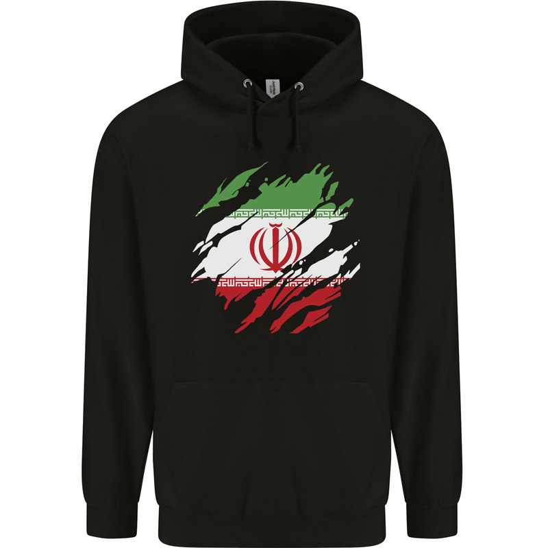 Torn Iran Flag Iranian Day Football Childrens Kids Hoodie Black
